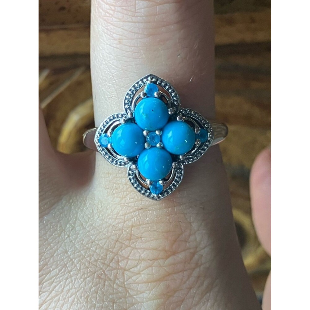 Kingman Turquoise Blue Apatite Sterling Silver Ring Size 10